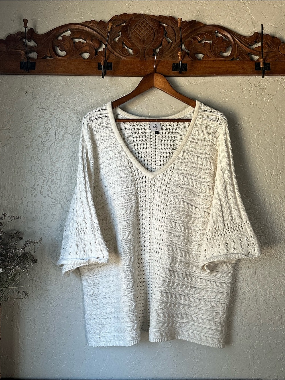 CAbi White Open-Knit V-Neck Swim Cover-Up